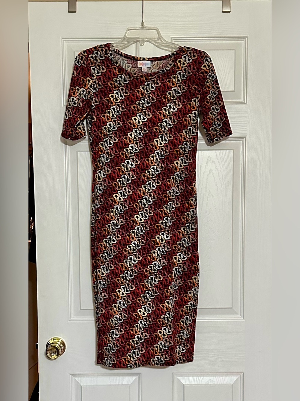 LuLaRoe Red/orange/white and Black Geometric Midi Dress